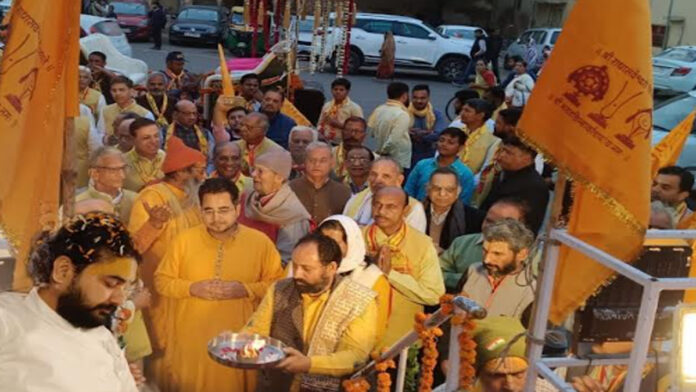 Devotees gathered in the procession of Lord Nimbarka