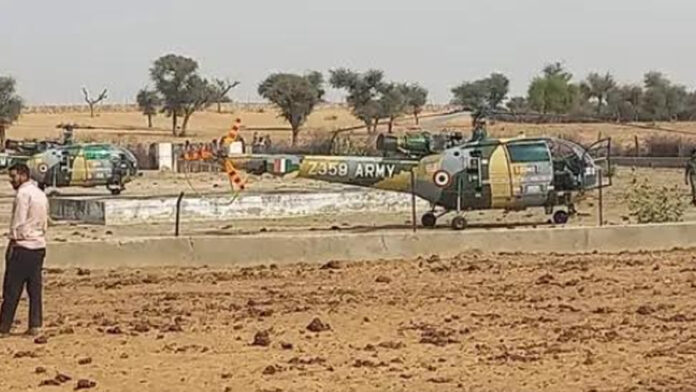 Emergency landing of two army Chetak helicopters