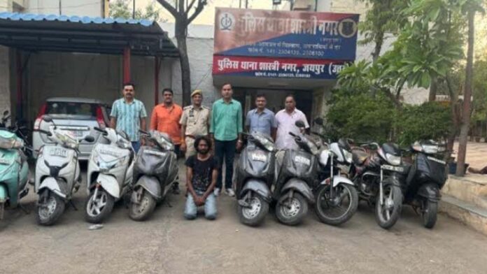 Police arrested a vehicle thief along with twelve stolen two-wheelers.