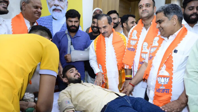 A massive blood donation camp was organized at the BJP headquarters