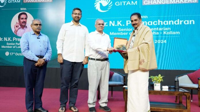 Lok Sabha member NK Premachandran addresses gathering of changemakers at GITAM University